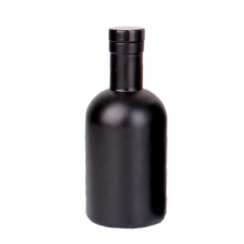 premium small 200ml matte black round glass wine liquor bottle for vodka whisky with rubber stopper